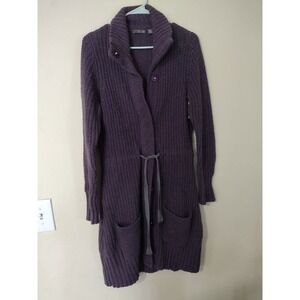 Merrell Womens Purple Ribbed Longline Zip Front Lambswool Blend Sweater Medium